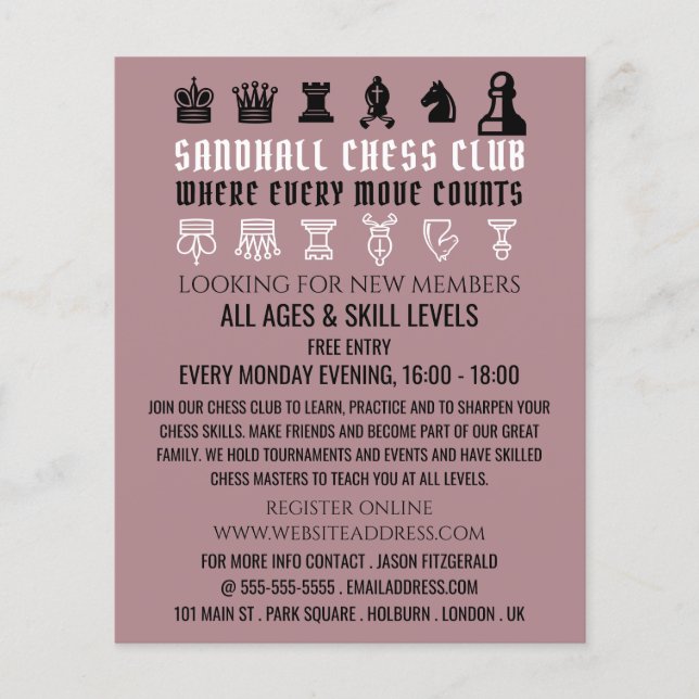 Chess Pieces, Chess Club Advertising Flyer (Front)