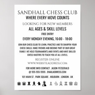 Chess Pieces, Chess Club Advertising Poster