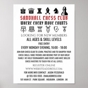 Chess Pieces, Chess Club Advertising Poster