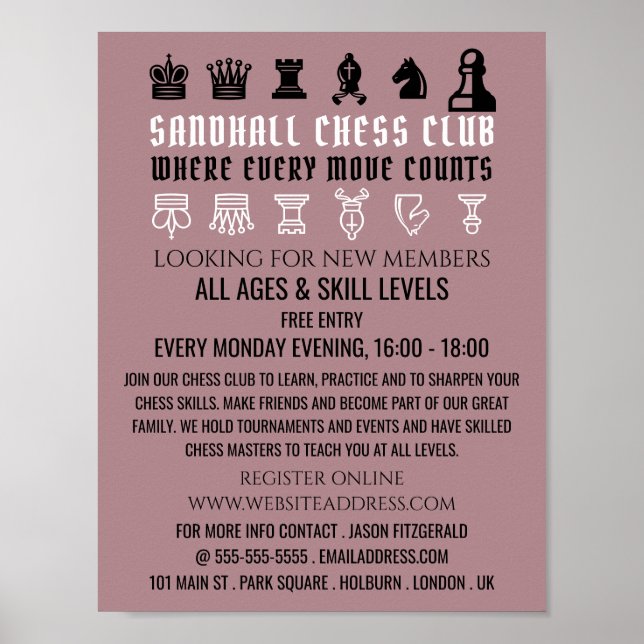 Chess Pieces, Chess Club Advertising Poster (Front)