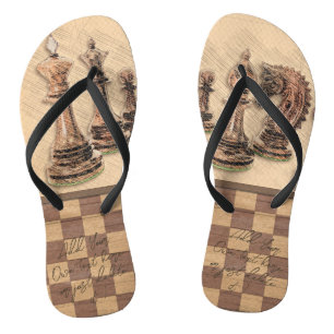 Chess Pieces & Chessboard Art Player Gift Flip Flops