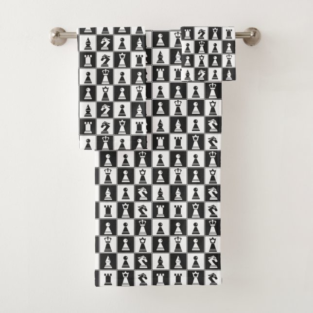 Chess Pieces Design Bath Towel Set (Insitu)