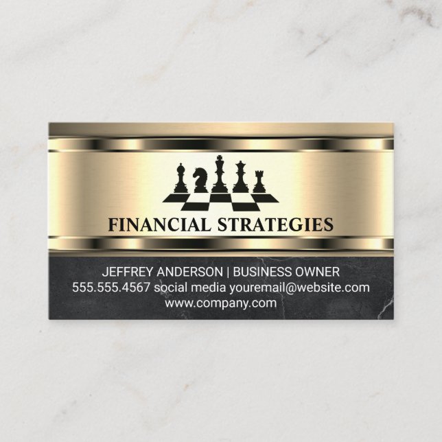 Chess Pieces | Gold Metallic Marble | Finance Business Card (Front)