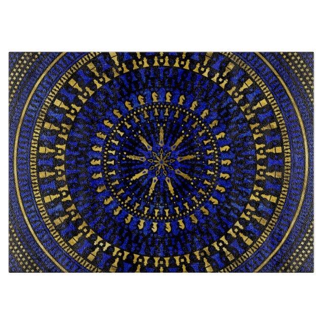 Chess Pieces Mandala - Lapis Lazuli and Gold Cutting Board (Front)