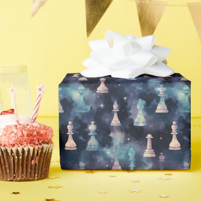 Chess Pieces Modern Galaxy Nebula Cosmic Space Wrapping Paper (Birthday Party)