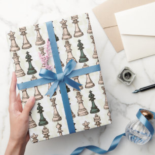 Chess Pieces Modern White and Green Classic Wrapping Paper