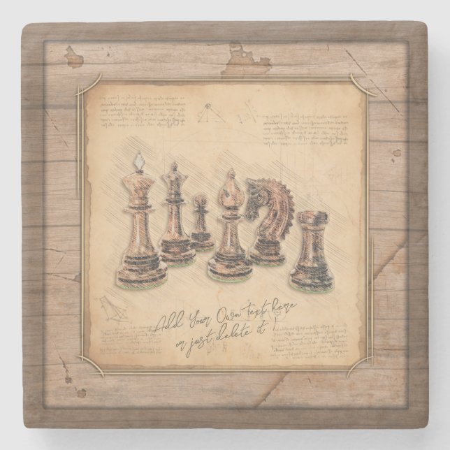 Chess Pieces on Grunge Wooden Board Player Gift Stone Coaster (Front)