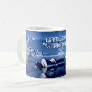 Chess pieces on planetscape. Customisable text Coffee Mug