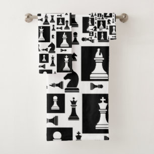 Chess Pieces Pattern - Black and white Bath Towel Set