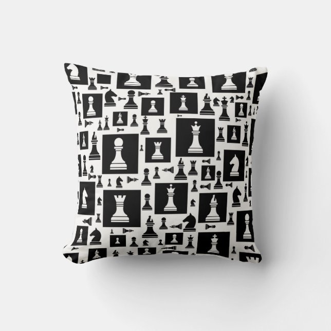 Chess Pieces Pattern - Black and white Cushion (Front)