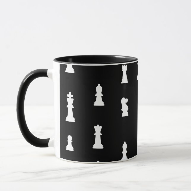 Chess pieces pattern - black and white mug (Left)