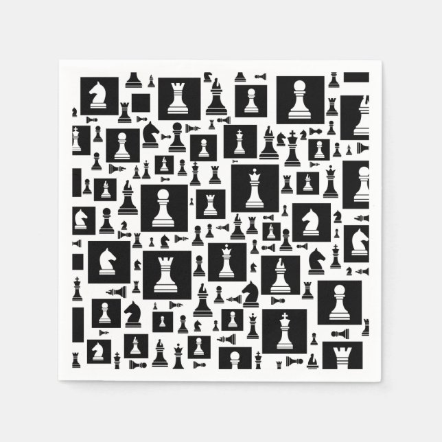 Chess Pieces Pattern - Black and white Napkin (Front)