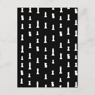 Chess pieces pattern - black and white postcard