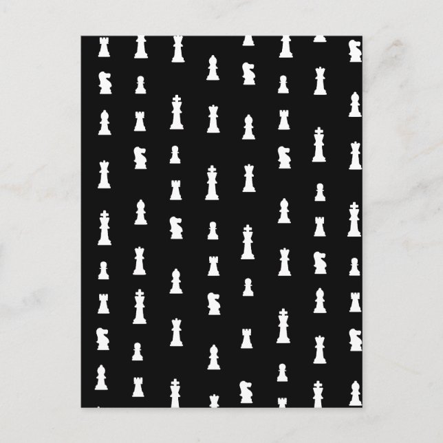 Chess pieces pattern - black and white postcard (Front)