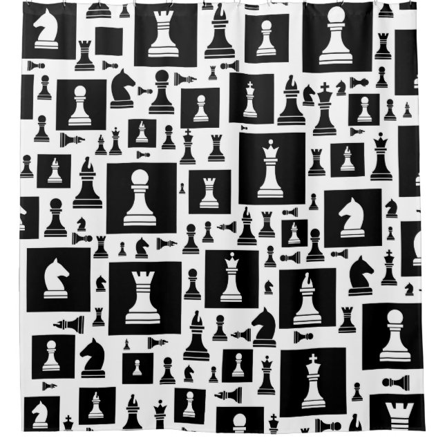 Chess Pieces Pattern - Black and white Shower Curtain (Front)