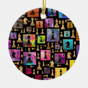 Chess Pieces Pattern - Paint and Gold Ceramic Tree Decoration