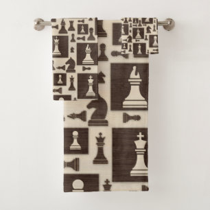 Chess Pieces Pattern - Wooden Texture Bath Towel Set
