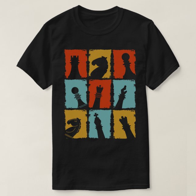 Chess Pieces Retro T-Shirt (Design Front)