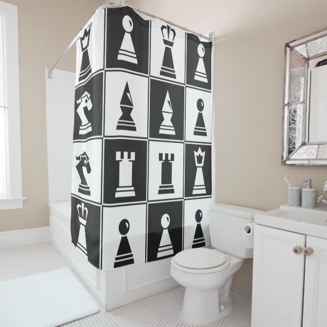 Chess Pieces Shower Curtain (In Situ)