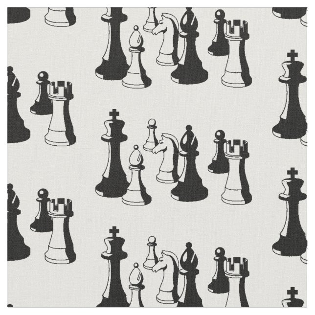 Chess Pieces Vintage Art #2 Fabric (Close Up)