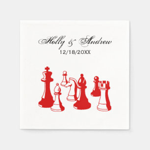 Chess Pieces Vintage Art #2 Red Napkin