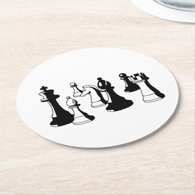 Chess Pieces Vintage Art #2 Round Paper Coaster (Angled)
