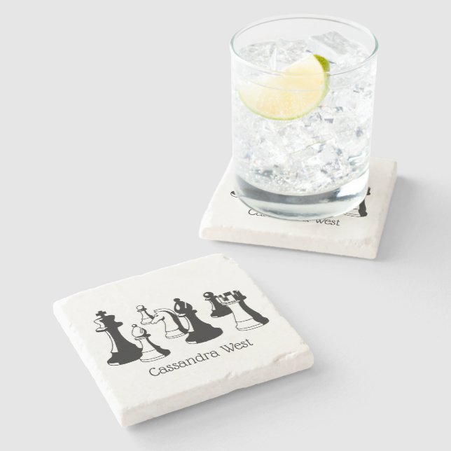 Chess Pieces Vintage Art #2 Stone Coaster (Side)