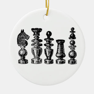 Chess Pieces Vintage Art Ceramic Tree Decoration