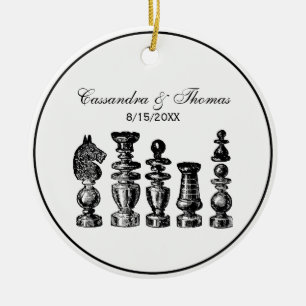 Chess Pieces Vintage Art Ceramic Tree Decoration