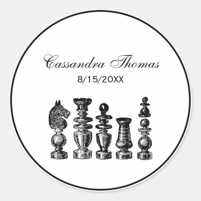 Chess Pieces Vintage Art Classic Round Sticker (Front)