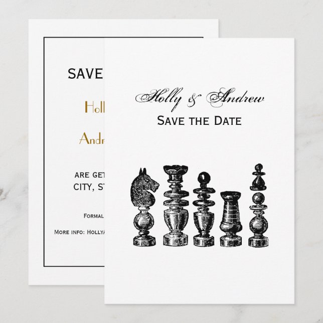 Chess Pieces Vintage Art Invitation (Front/Back)