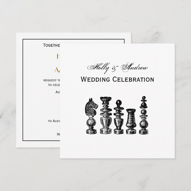 Chess Pieces Vintage Art Invitation (Front/Back)