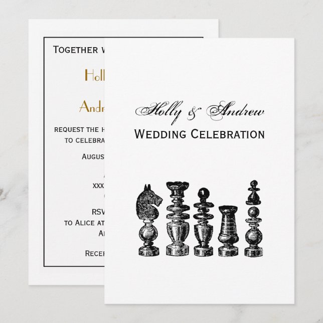 Chess Pieces Vintage Art Invitation (Front/Back)