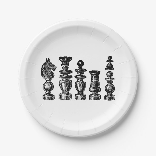 Chess Pieces Vintage Art Paper Plate (Front)