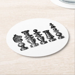 Chess Pieces Vintage Art Round Paper Coaster
