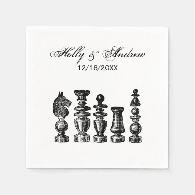 Chess Pieces Vintage Art Wedding Couple Napkin (Front)