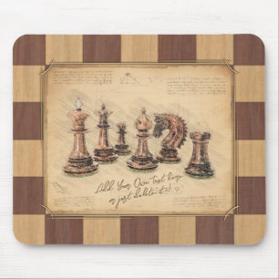 Chess Pieces & Vintage Chessboard Art. Player Gift Mouse Mat