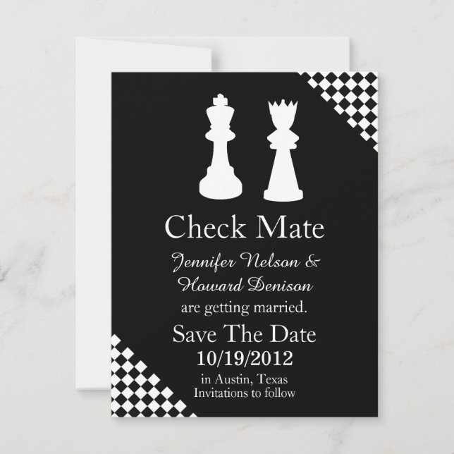 Chess Pieces Wedding Save The Date Announcement (Front)