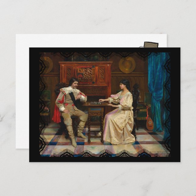Chess Player Couple Vintage Art Postcard (Front/Back)