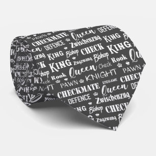 Chess Player Grey White Patterned Tie