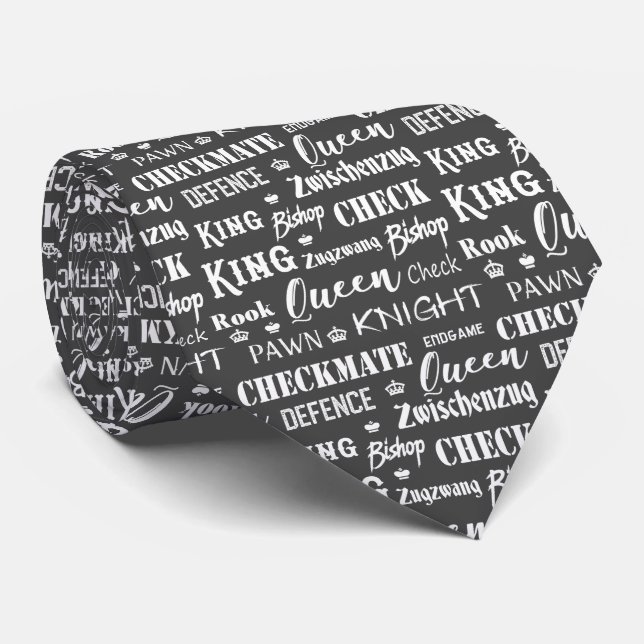 Chess Player Grey White Patterned Tie (Rolled)