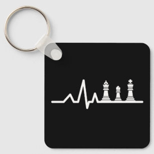 Chess player heartbeat queen bishop king minimalis key ring