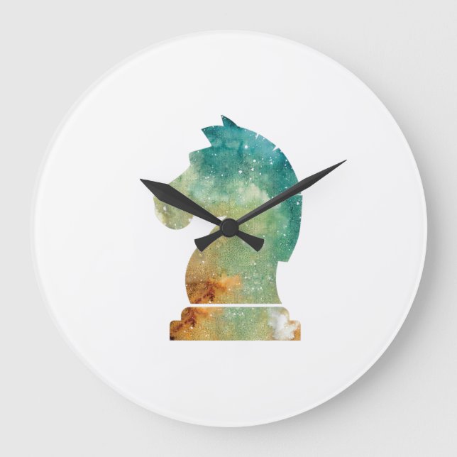 Chess Player Horse Knight Chess Lover Gift Large Clock (Front)