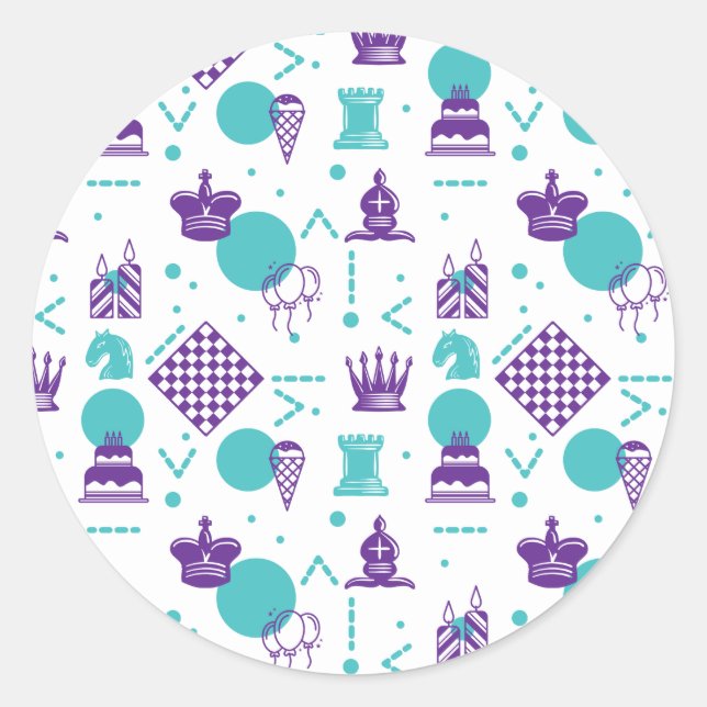Chess Player Pieces - Party Art Pattern Classic Round Sticker (Front)