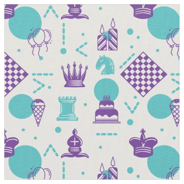 Chess Player Pieces - Party Art Pattern Fabric (Close Up)