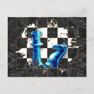 Chess Queen and Knight - Blue Marble Postcard