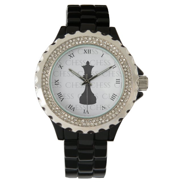 Chess Queen Classic Piece Modern Black, White Watch (Front)