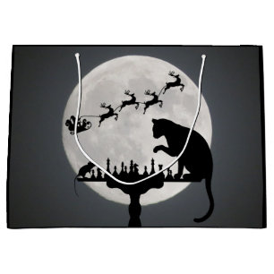 Chess Santa Full Moon Cat and Mouse Game Christmas Large Gift Bag