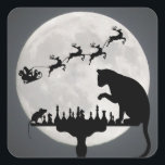 Chess Santa Full Moon Cat and Mouse Game Christmas Square Sticker<br><div class="desc">This Chess themed holiday Christmas sticker design features a silhouette cat and mouse game by the light of the full moon with Santa,  his sleigh and reindeer flying by.</div>