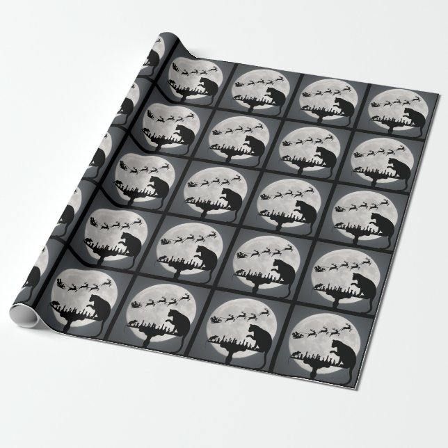 Chess Santa Full Moon Cat and Mouse Game Christmas Wrapping Paper (Unrolled)